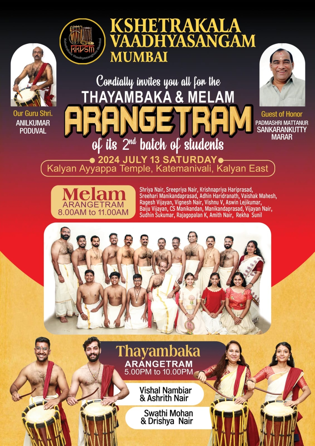 Kshetrakala Vaadhyasangam Mumbai Hosts Spectacular Arangetram Event 